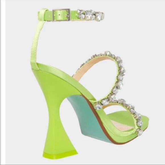 Betsey Johnson Perry Citron Neon Green Rhinestone Strappy Heels Size 8 and 8.5 - Picture 6 of 12
